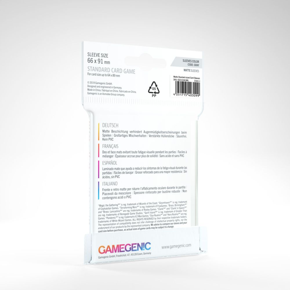 Gamegenic MATTE Sleeves: 66mm x 91mm (GRAY)