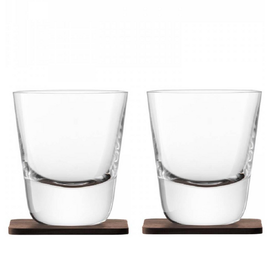 LSA Whisky Arran Tumbler 250ml & Walnut Coasters - Clear (Set 2))