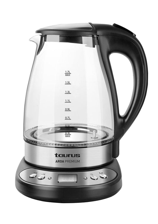 TAURUS KETTLE 360 DEGREE CORDLESS GLASS BLACK 1.7L 2200W  AROA PREMIUM