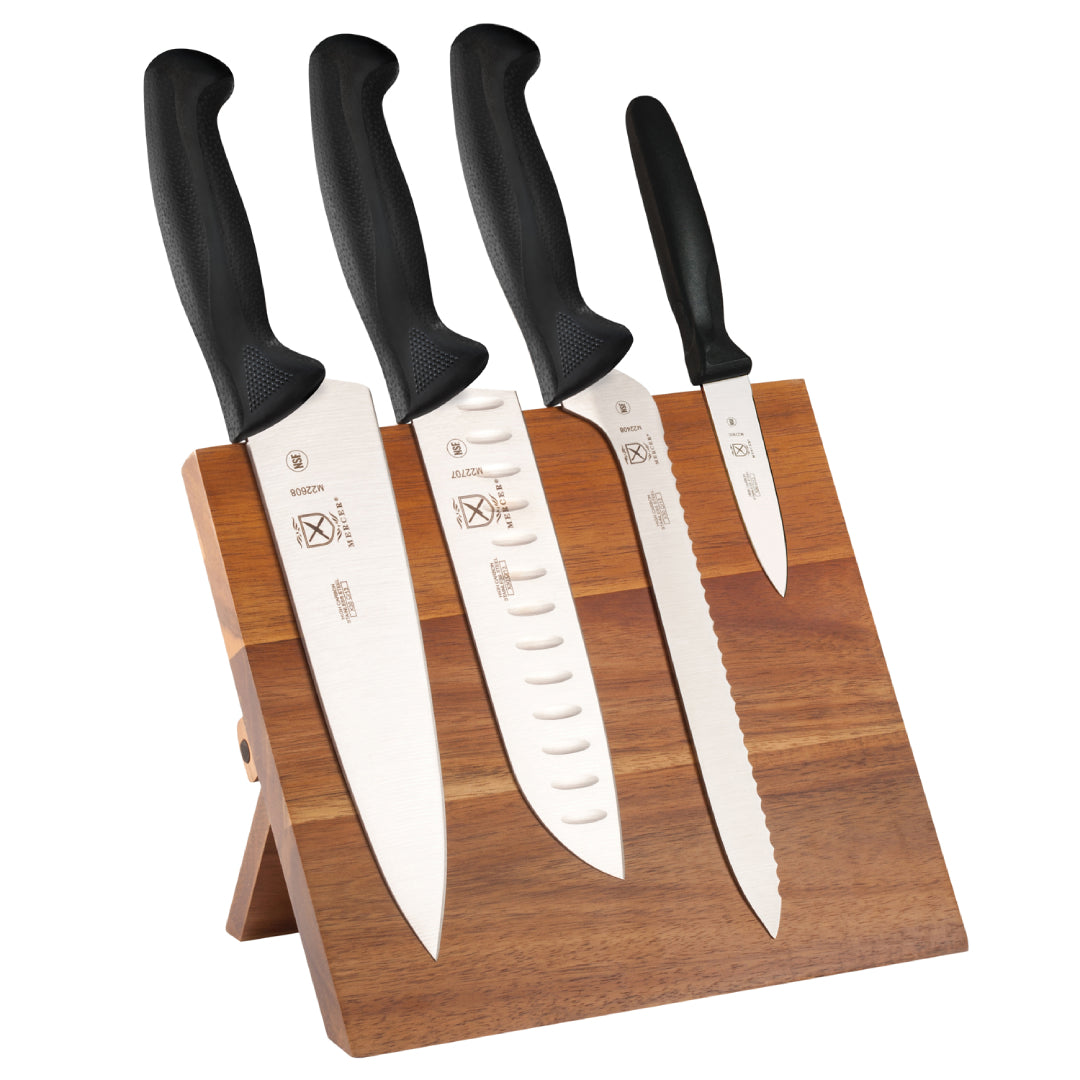 Mercer Culinary Millennia Acacia 5 Piece Magnetic Board and Knife Set