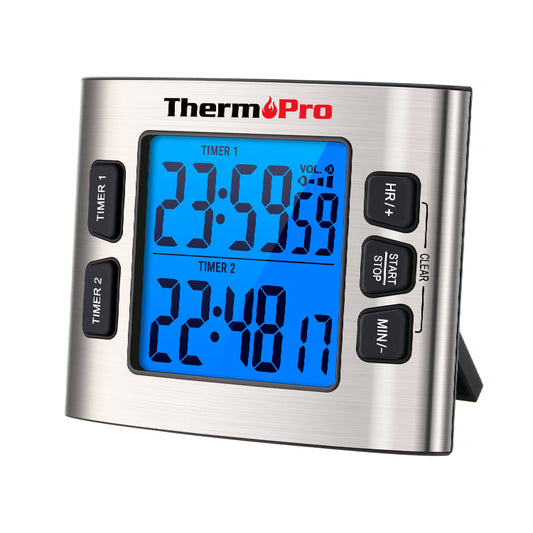 ThermoPro Digital Kitchen Timer with Dual Countdown Stop Watches Timer/Magnetic Timer Clock with Adjustable Loud Alarm and Backlight