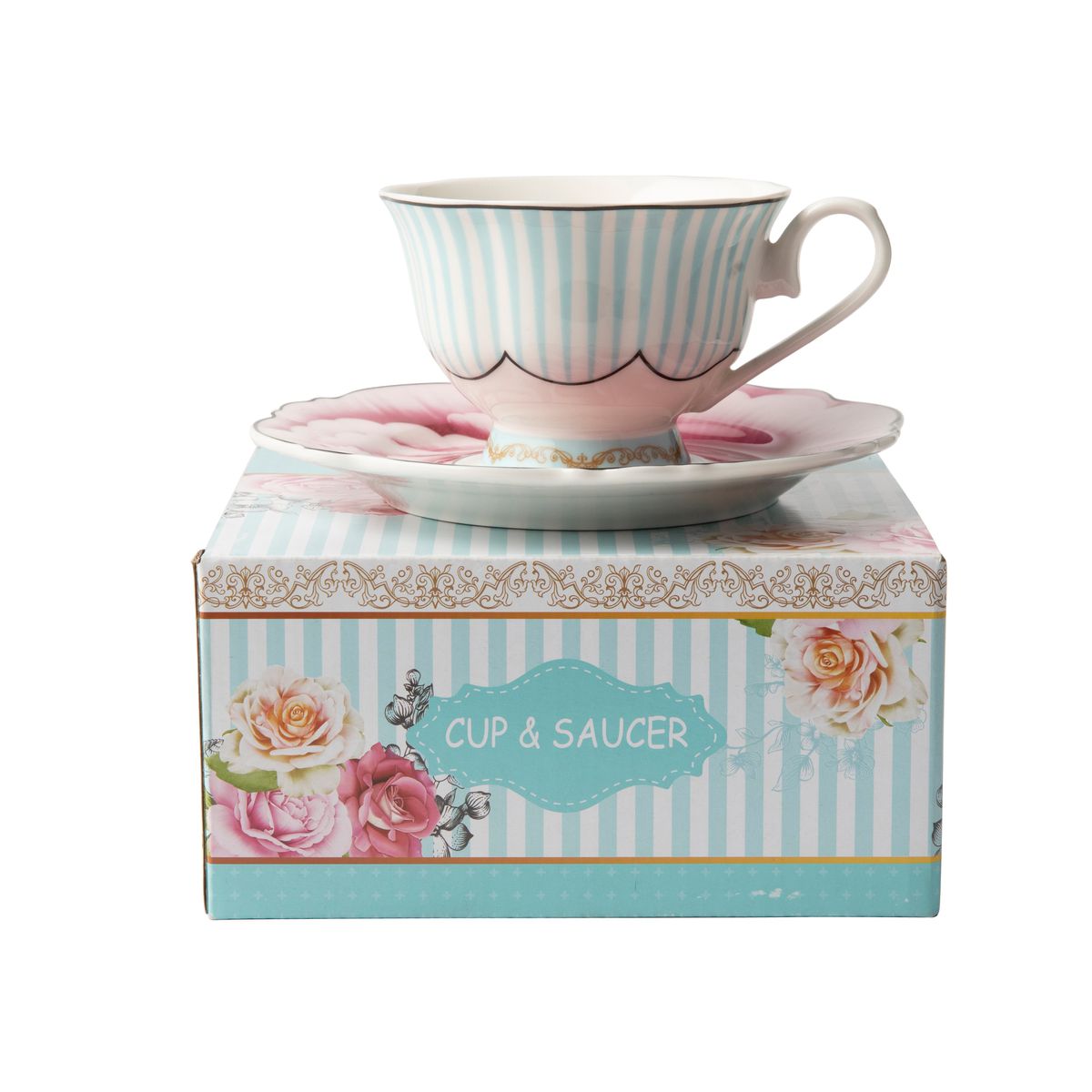 Jenna Clifford Wavy Rose Cup & Saucer in Gift Box Set of 4