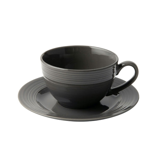 Jenna Clifford Embossed Lines Dark Grey Cup And Saucer Set of 4