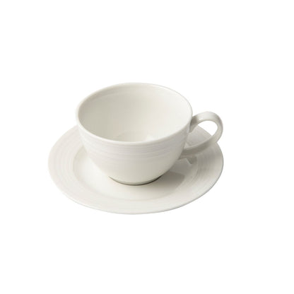 Jenna Clifford Embossed Lines Cream White Cup And Saucer Set of 4