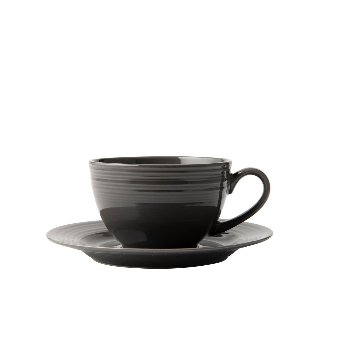 Jenna Clifford Embossed Lines Dark Grey Cup And Saucer Set of 4