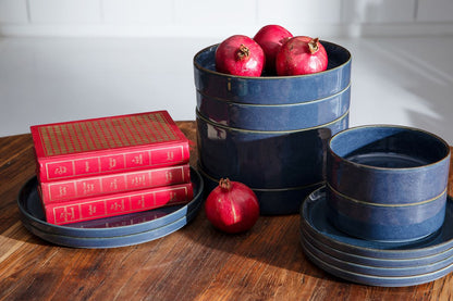 Omada Flat Stackable Blue Dinner Plate Set of 4