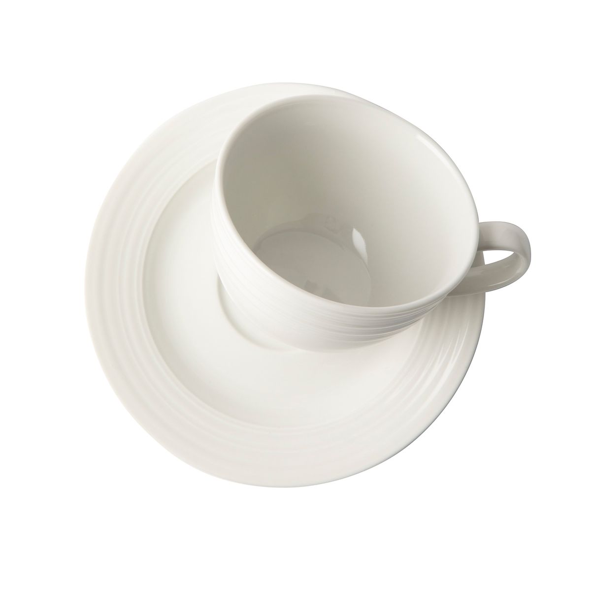 Jenna Clifford Embossed Lines Cream White Cup And Saucer Set of 4